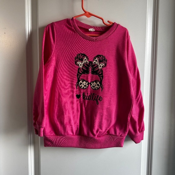 Girl's Hot Pink with Leopard Sweatshirt - Picture 2 of 4